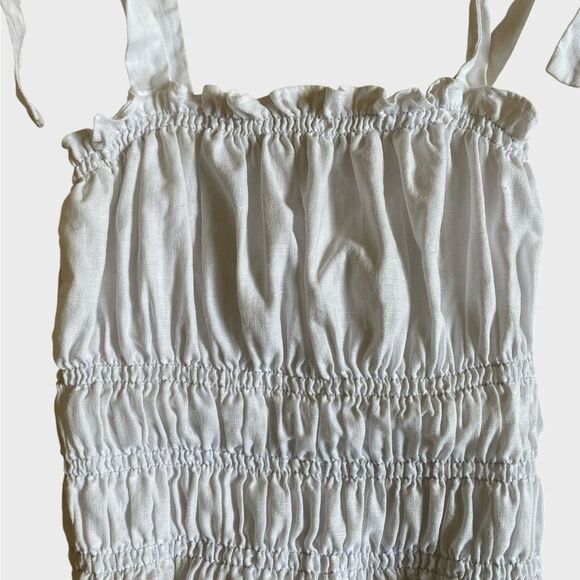 Reformation Shirred Tie-Strap Linen Top Women's Size M White Ruffle Hem Coquette - Picture 5 of 14